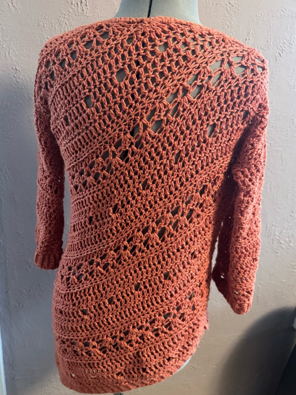 Women's asymmetric crochet Sweater - salmon